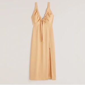 Abercrombie & Fitch Butter Yellow Tie Front Sheath Midi Dress Small